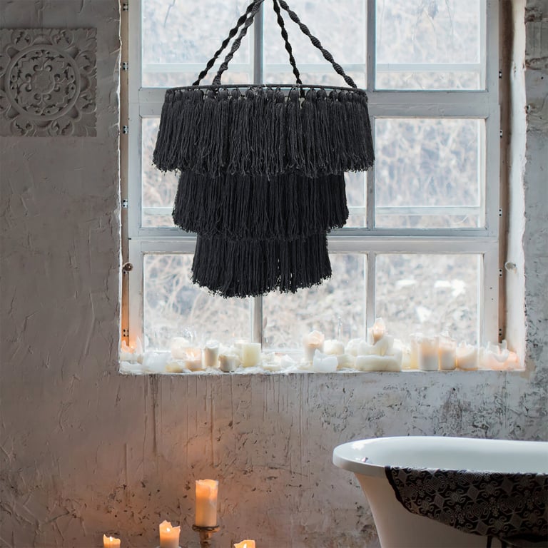 Macrame Black Soft Chandelier - Handcrafted Design