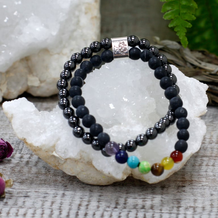 Magnetic Gemstone Chakra Healing Bracelet - Black Stone Aligns Energy