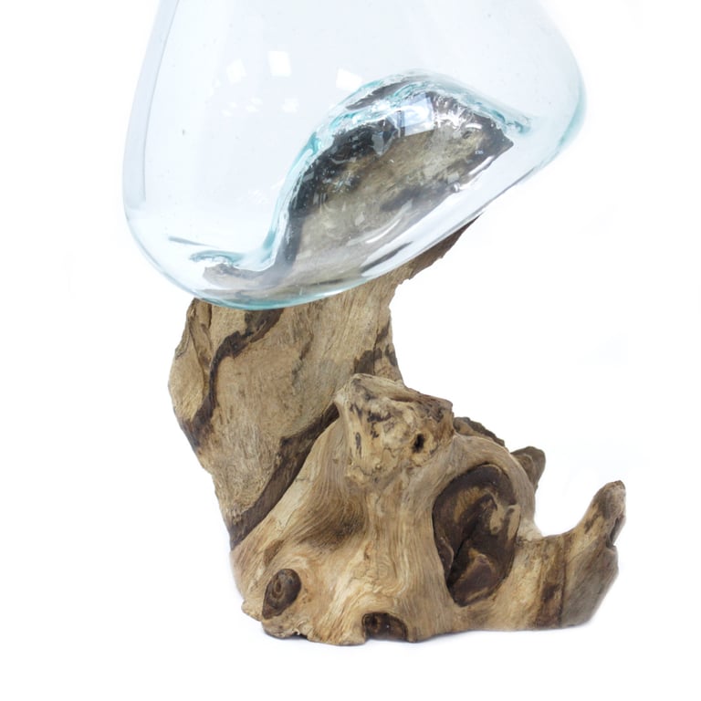 Glass Bowl on Wood (Medium) - Handcrafted Molten Design