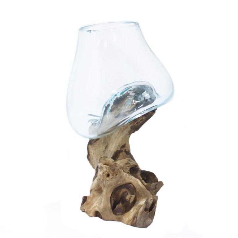 Glass Bowl on Wood (Medium) - Handcrafted Molten Design