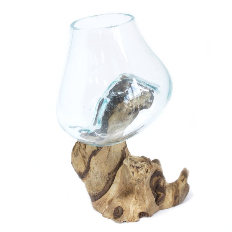 Glass Bowl on Wood (Medium) - Handcrafted Molten Design
