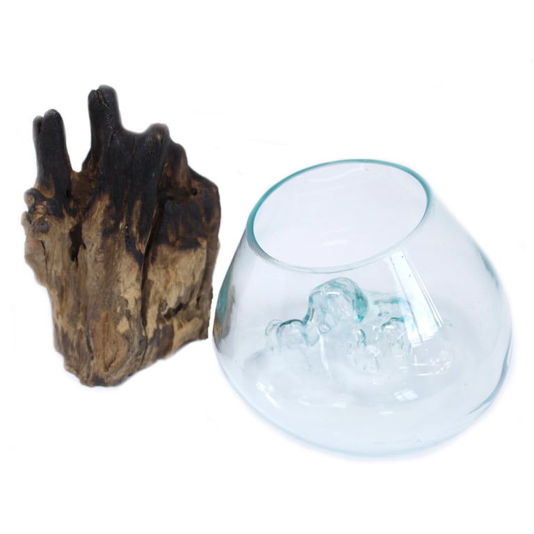 Large Molten Glass Bowl - Durable Wood Construction - Artisan Crafted