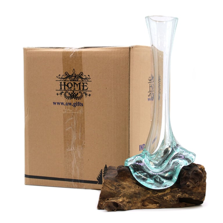 Handblown Glass Vase on Wood - Durable & Elegant Molten Artistry