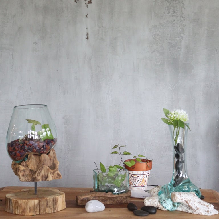 Handblown Glass Vase on Wood - Durable & Elegant Molten Artistry
