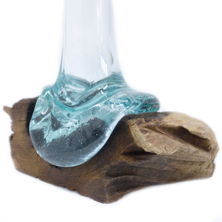 Handblown Glass Vase on Wood - Durable & Elegant Molten Artistry