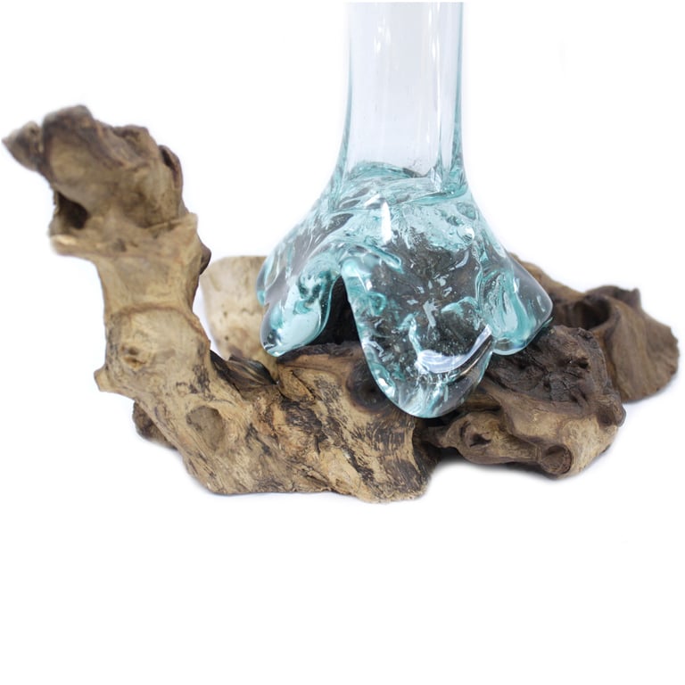 Handblown Glass Vase on Wood - Durable & Elegant Molten Artistry