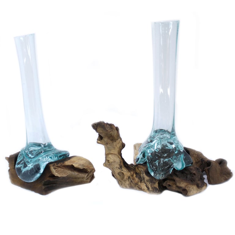 Handblown Glass Vase on Wood - Durable & Elegant Molten Artistry