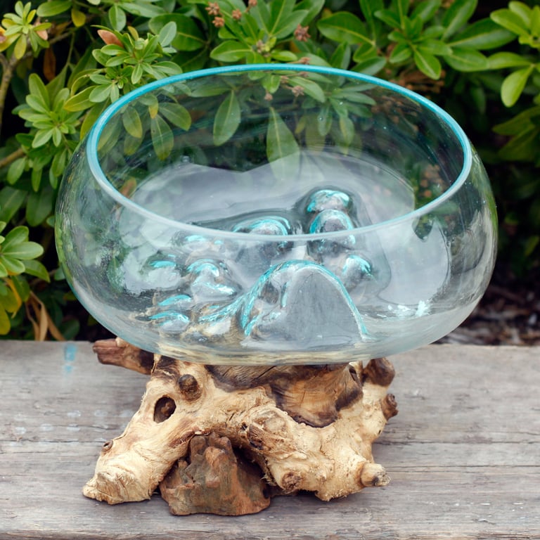 Handblown Glass Bowl (Large) - Molten Wood Base