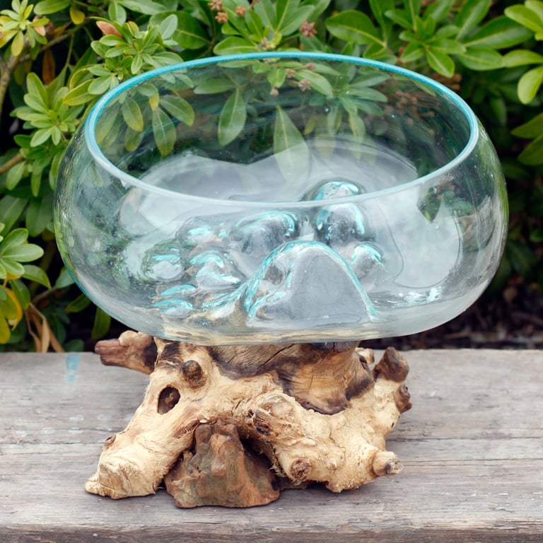 Handblown Glass Bowl (Large) - Molten Wood Base