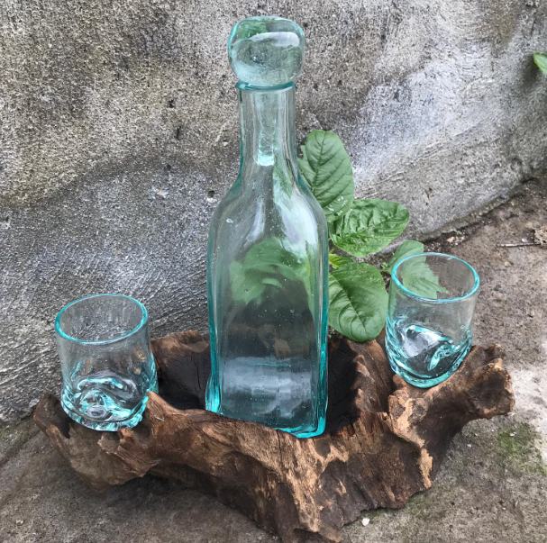 Wooden Whisky Glass Set with Molten Glass Design - Elegant & Durable