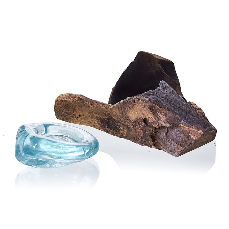 Wooden Candle Holder - Decorative Molten Glass Design