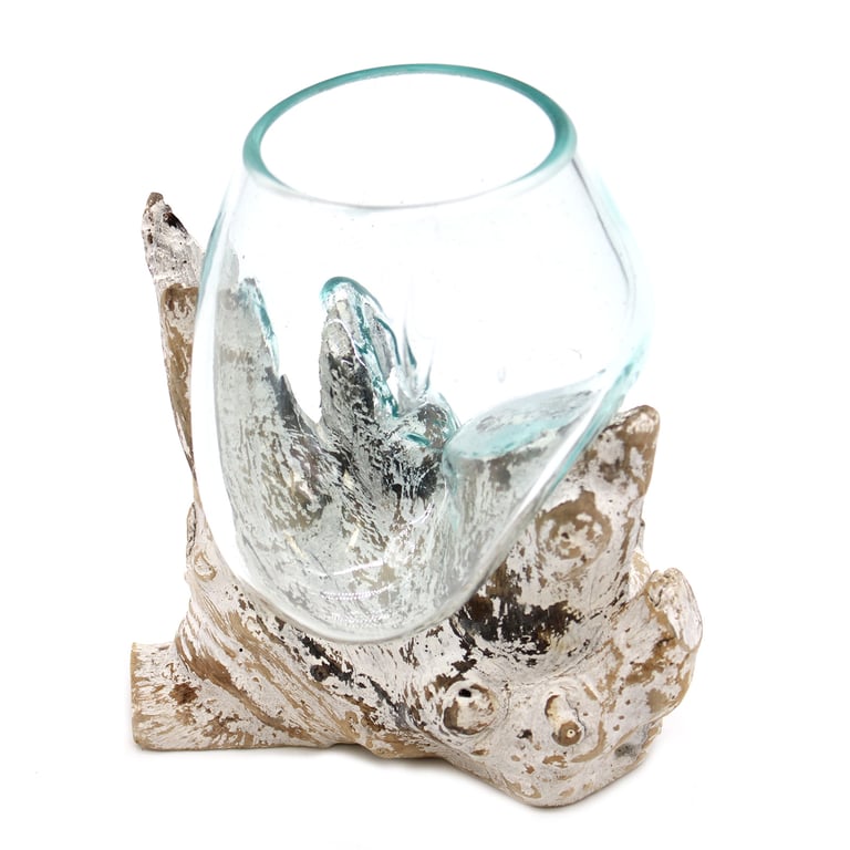 Glass Bowl (Medium) - Molten Design on Whitewashed Wood