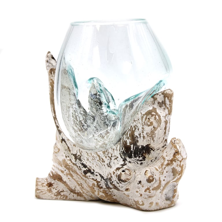 Glass Bowl (Medium) - Molten Design on Whitewashed Wood