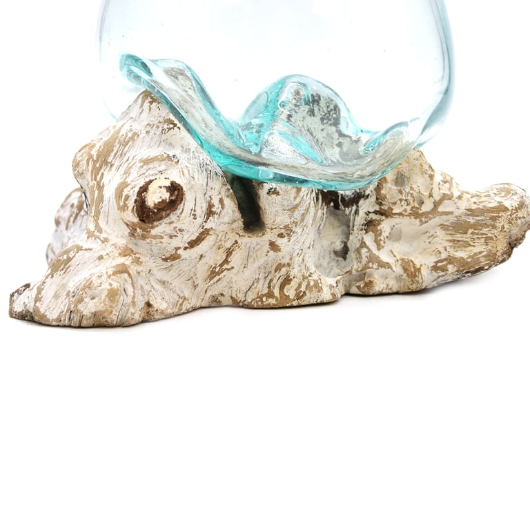 Large Molten Glass Bowl (Whitewash Wood Base)