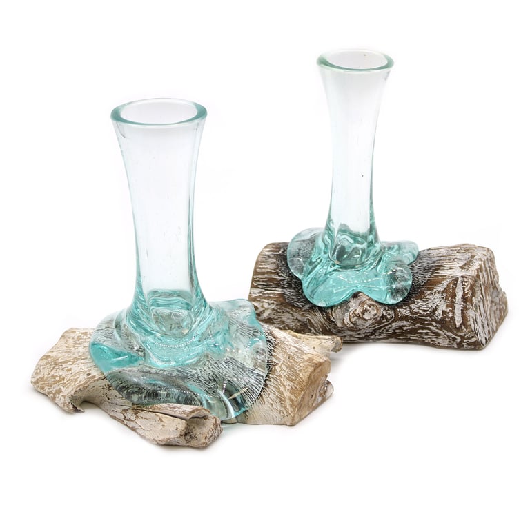 Glass Vase (Molten on Whitewash Wood) - Small