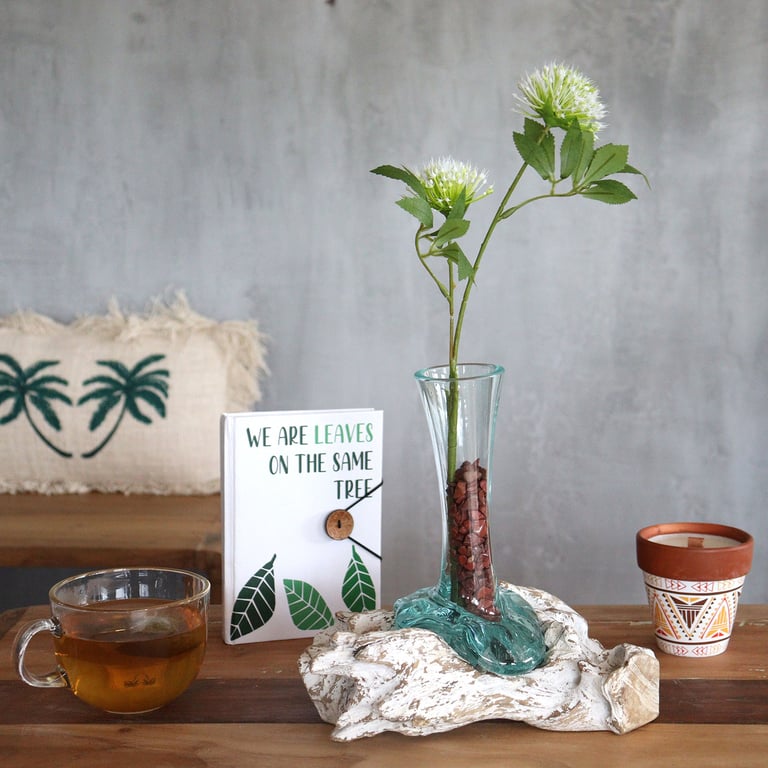 Glass Vase (Molten on Whitewash Wood) - Medium Size
