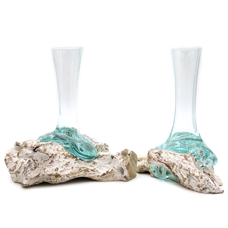 Glass Vase (Molten on Whitewash Wood) - Medium Size