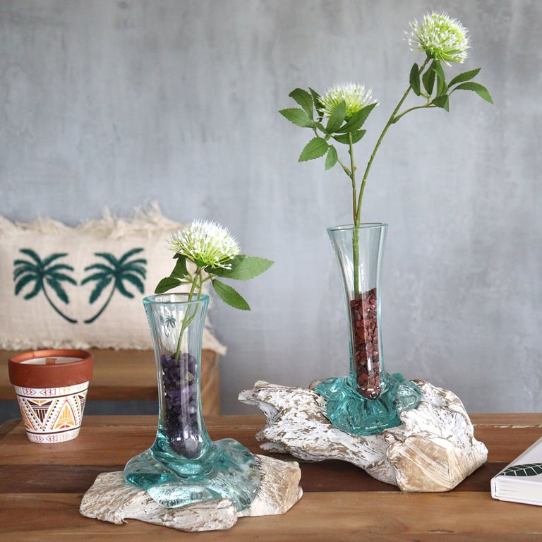 Glass Vase (Molten on Whitewash Wood) - Medium Size
