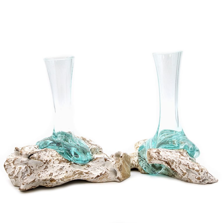 Glass Vase (Molten on Whitewash Wood) - Medium Size