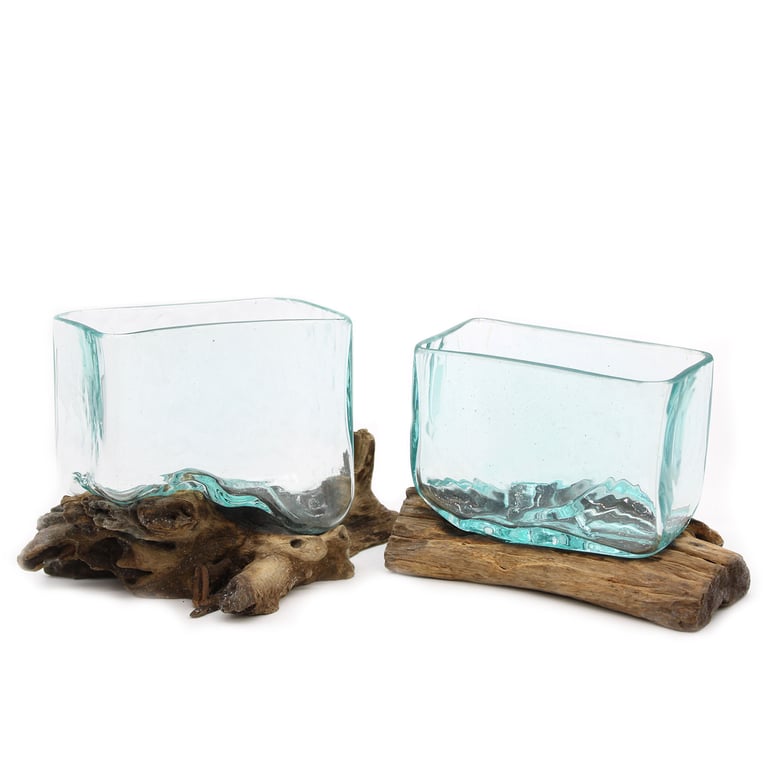 Glass Tank Bowl (Medium) with Wood Stand - Molten Design