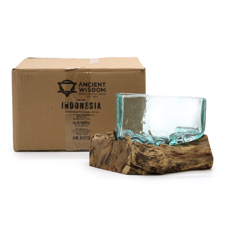 Glass Tank Bowl (Medium) with Wood Stand - Molten Design