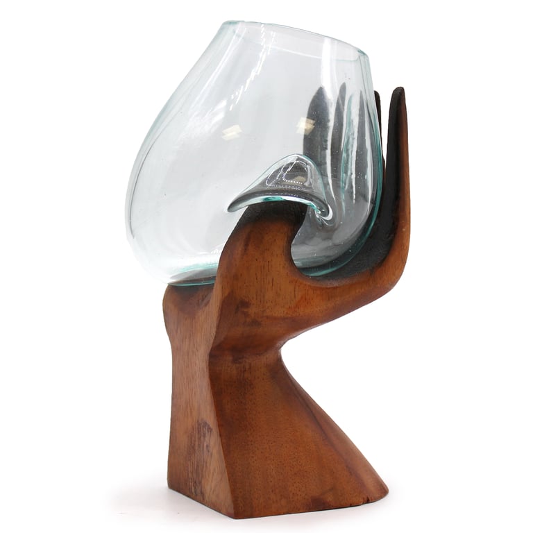 Glass Sculpture Artwork - Hand Carved with Molten Glass Bowl