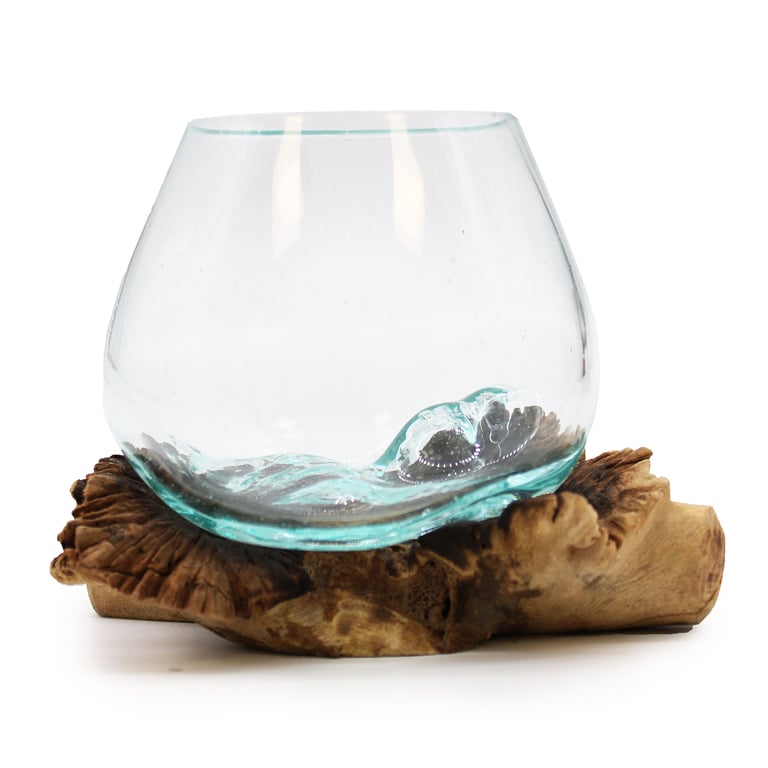 Handblown Glass Artwork on Parasite Wood - Unique Decor Piece by Brand Name