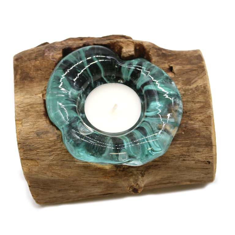 Molton Glass Candle Single Holder on Wooden Base