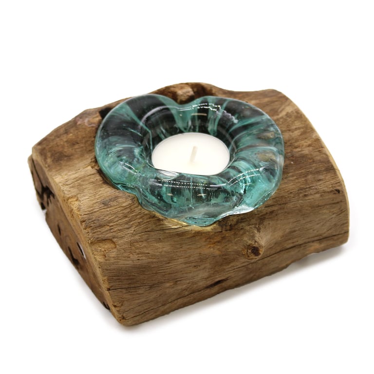 Molton Glass Candle Single Holder on Wooden Base