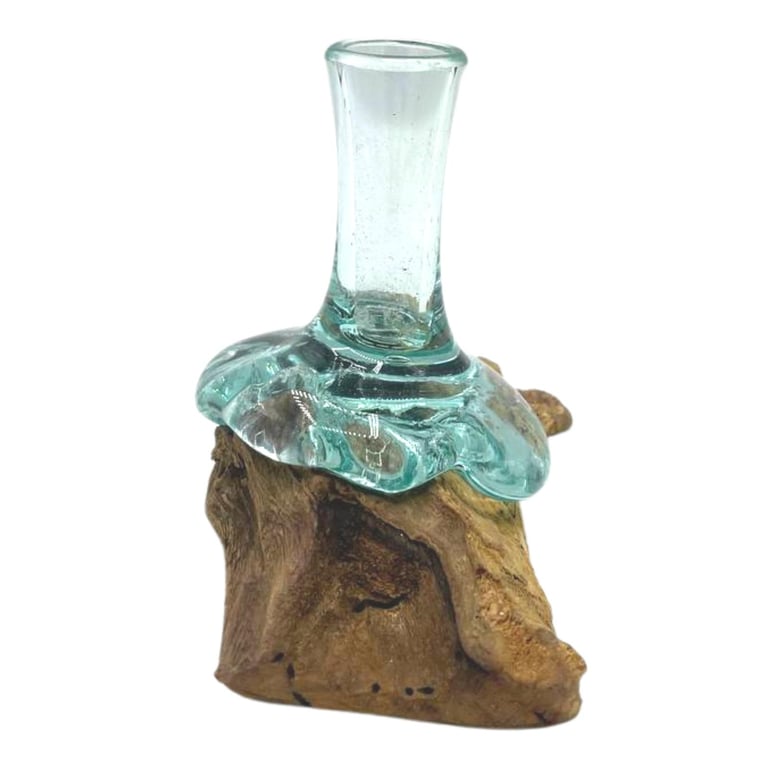 Molton Glass Small Flower Vase on Wood Base - Elegant Home Decor Accent