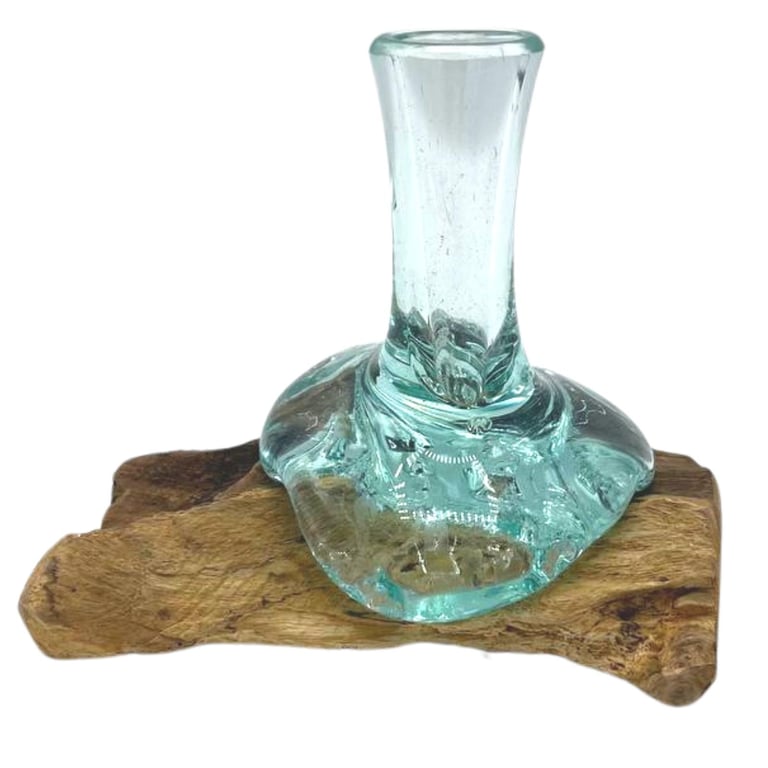 Molton Glass Small Flower Vase on Wood Base - Elegant Home Decor Accent