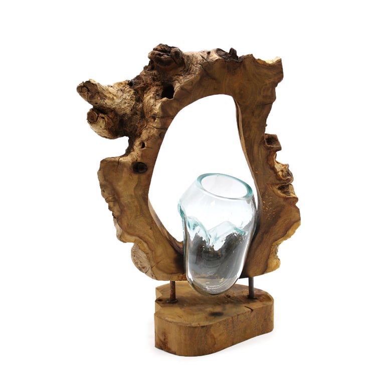 Glass Hanging Art Vase (Wooden Base) - Molton Decorative