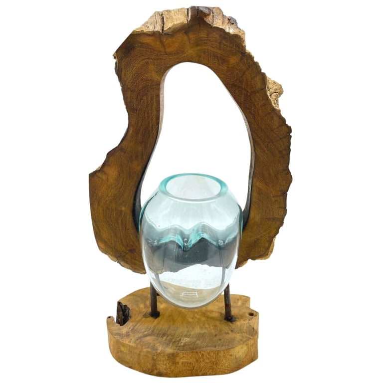Glass Hanging Art Vase (Wooden Base) - Molton Decorative