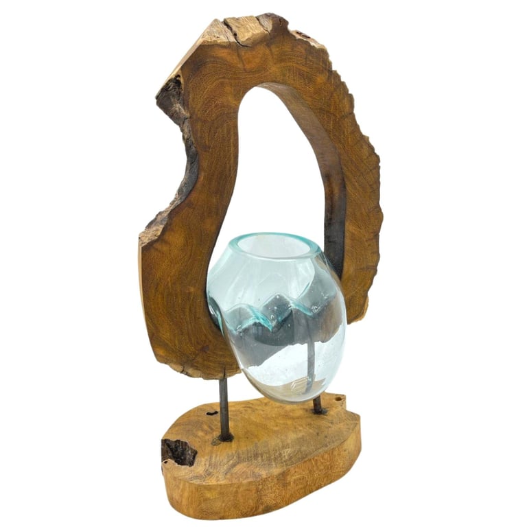 Glass Hanging Art Vase (Wooden Base) - Molton Decorative