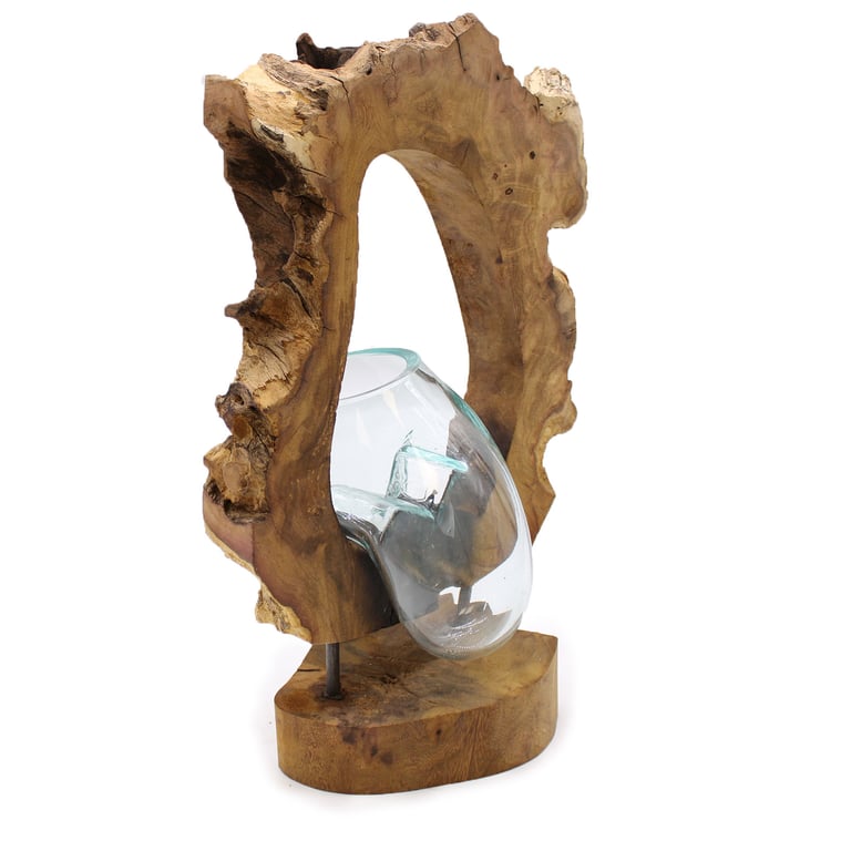 Glass Hanging Art Vase (Wooden Base) - Molton Decorative