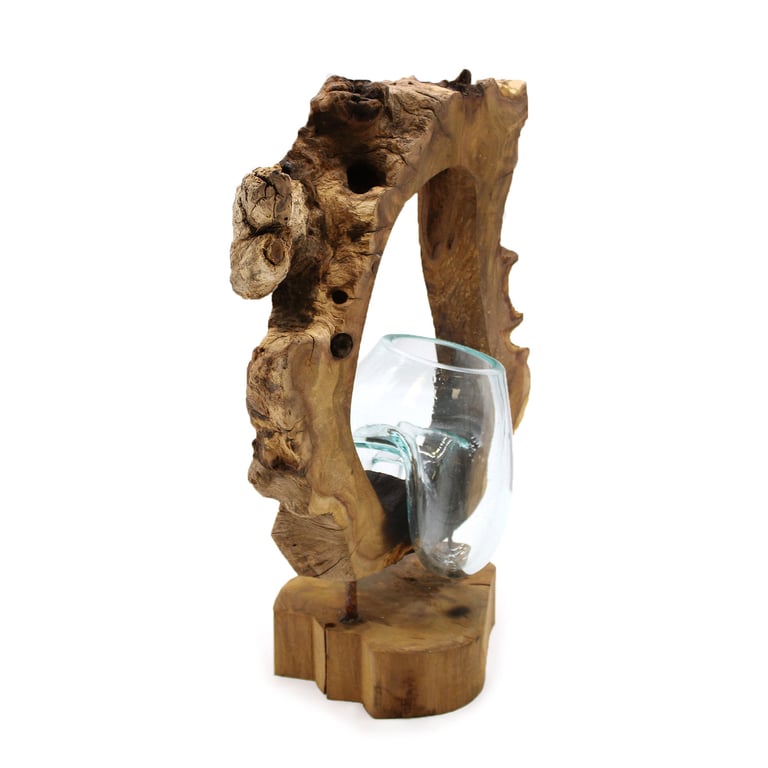 Glass Hanging Art Vase (Wooden Base) - Molton Decorative