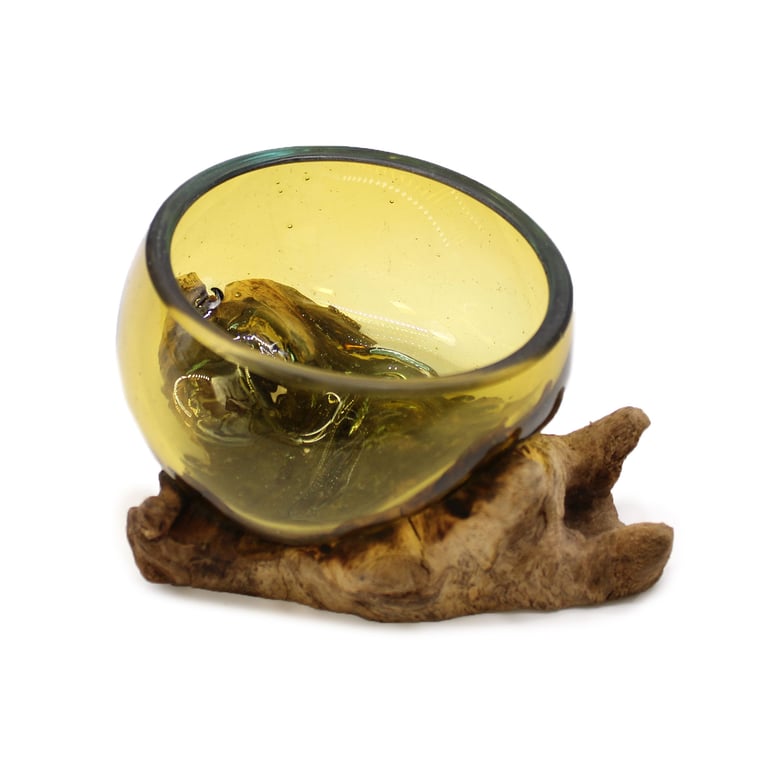 Amber Mini Glass Bowl (Wood Stand) - Elegant Molton Design