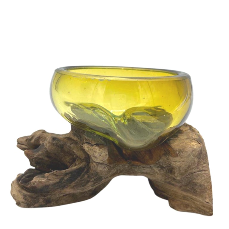 Amber Mini Glass Bowl (Wood Stand) - Elegant Molton Design