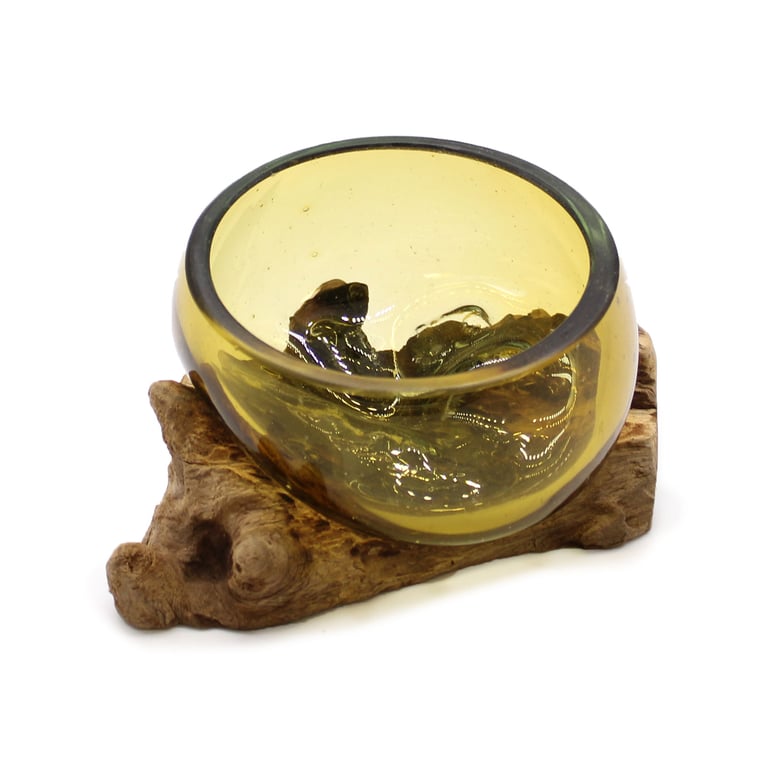 Amber Mini Glass Bowl (Wood Stand) - Elegant Molton Design