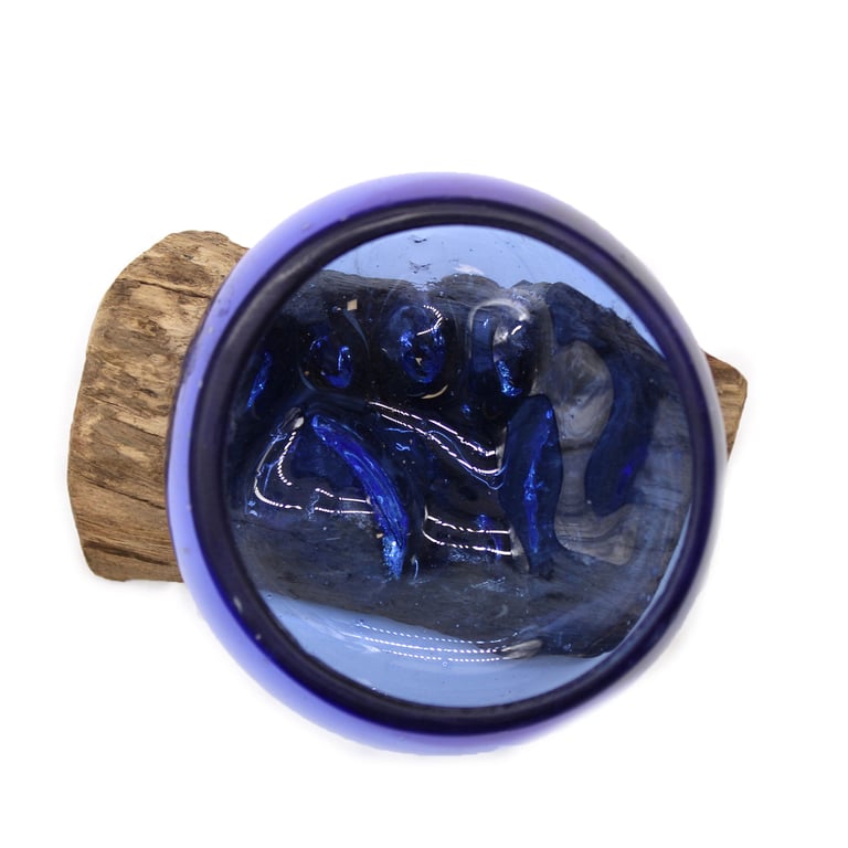 Mini Blue Glass Bowl on Wood (Molton Glass) - Durable & Aesthetic Design