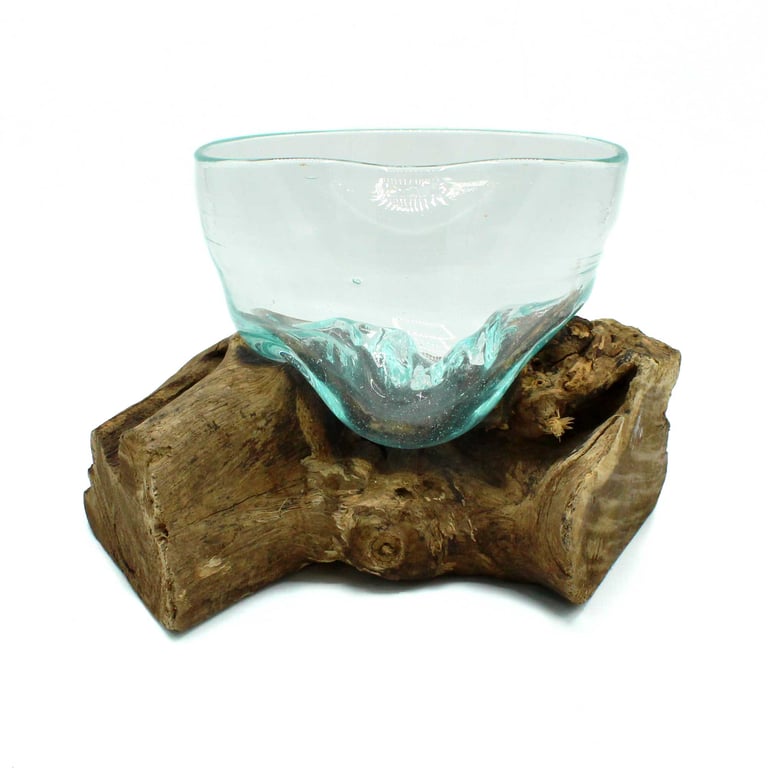 Handcrafted Wooden Bowl with Molten Glass Artwork - Unique Shape - Brand Name Here