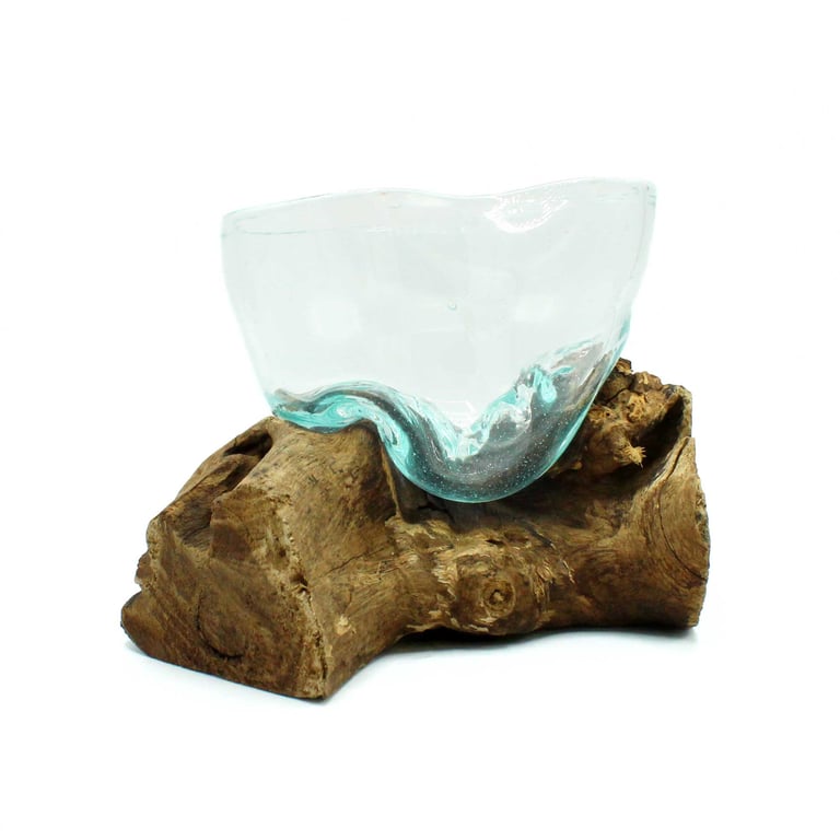 Handcrafted Wooden Bowl with Molten Glass Artwork - Unique Shape - Brand Name Here