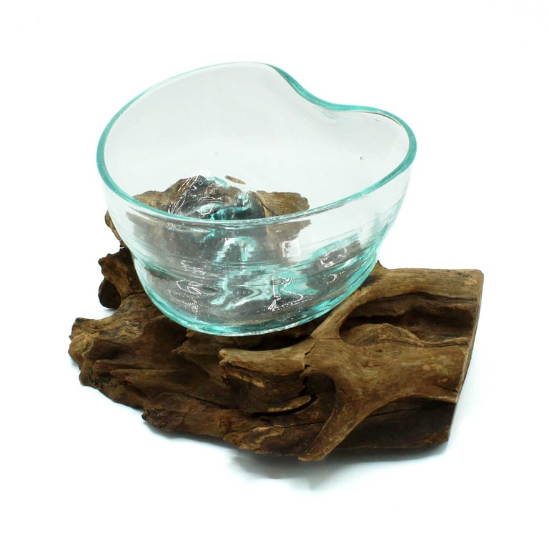 Handcrafted Wooden Bowl with Molten Glass Artwork - Unique Shape - Brand Name Here