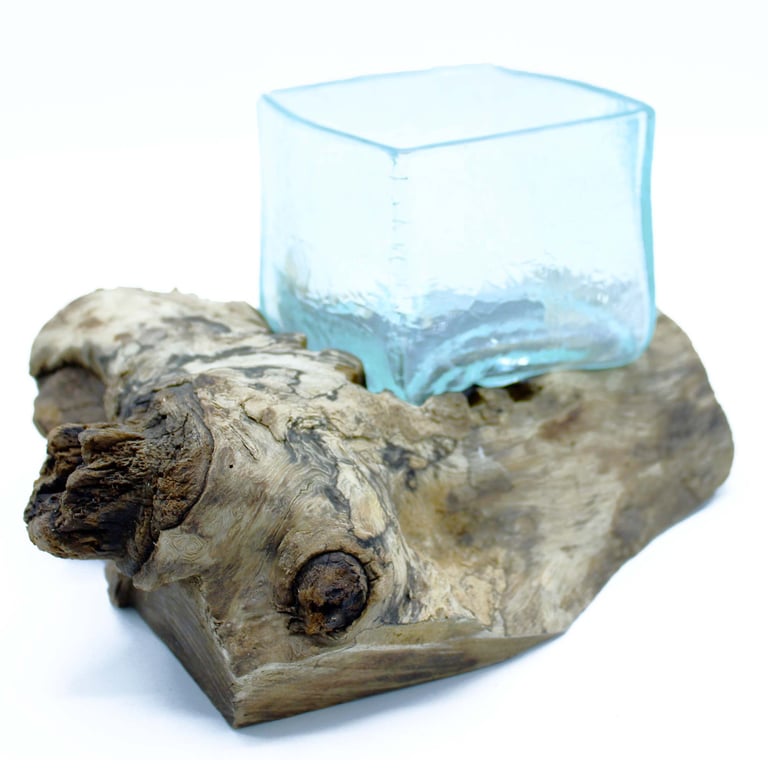 Crackled Wood Base Glass Tank (Molten Design)