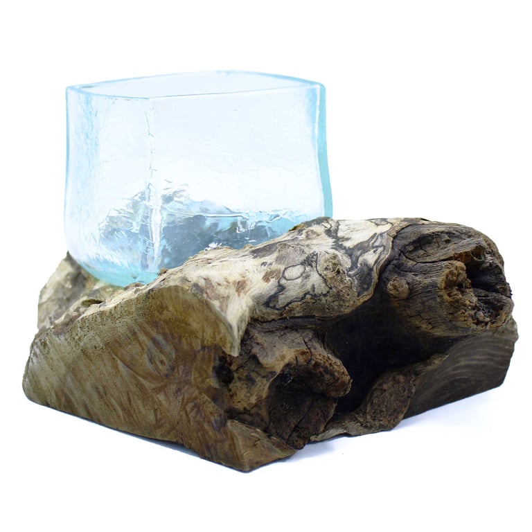 Crackled Wood Base Glass Tank (Molten Design)