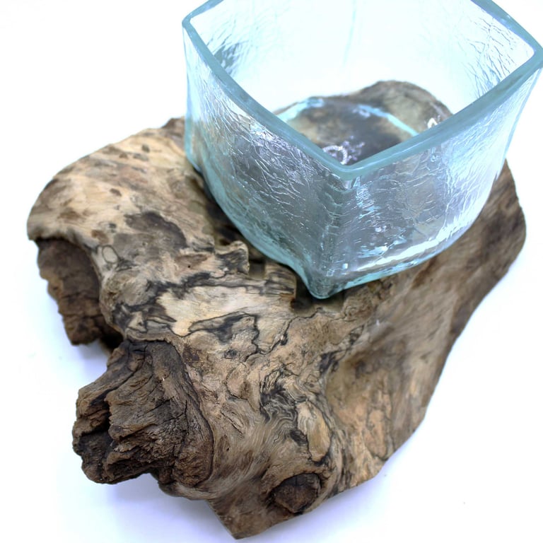 Crackled Wood Base Glass Tank (Molten Design)