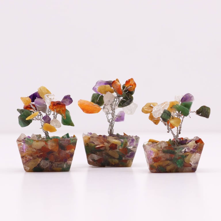 Mini Gemstone Tree on Orgonite Base - Multi Stones for Crystal Healing and Home Decor
