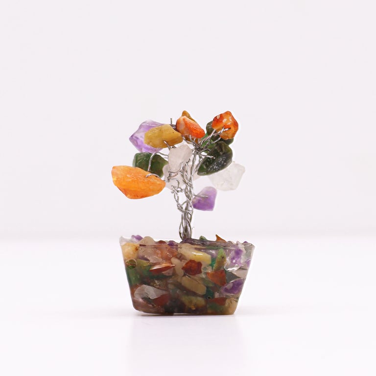 Mini Gemstone Tree on Orgonite Base - Multi Stones for Crystal Healing and Home Decor