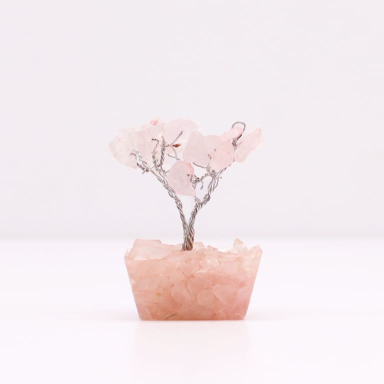 Mini Rose Quartz Gemstone Tree on Orgonite Base - Home Decor and Crystal Healing Gift