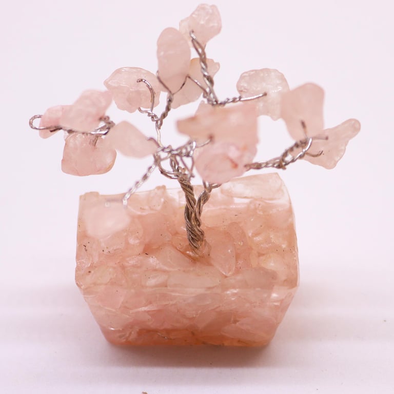 Mini Rose Quartz Gemstone Tree on Orgonite Base - Home Decor and Crystal Healing Gift